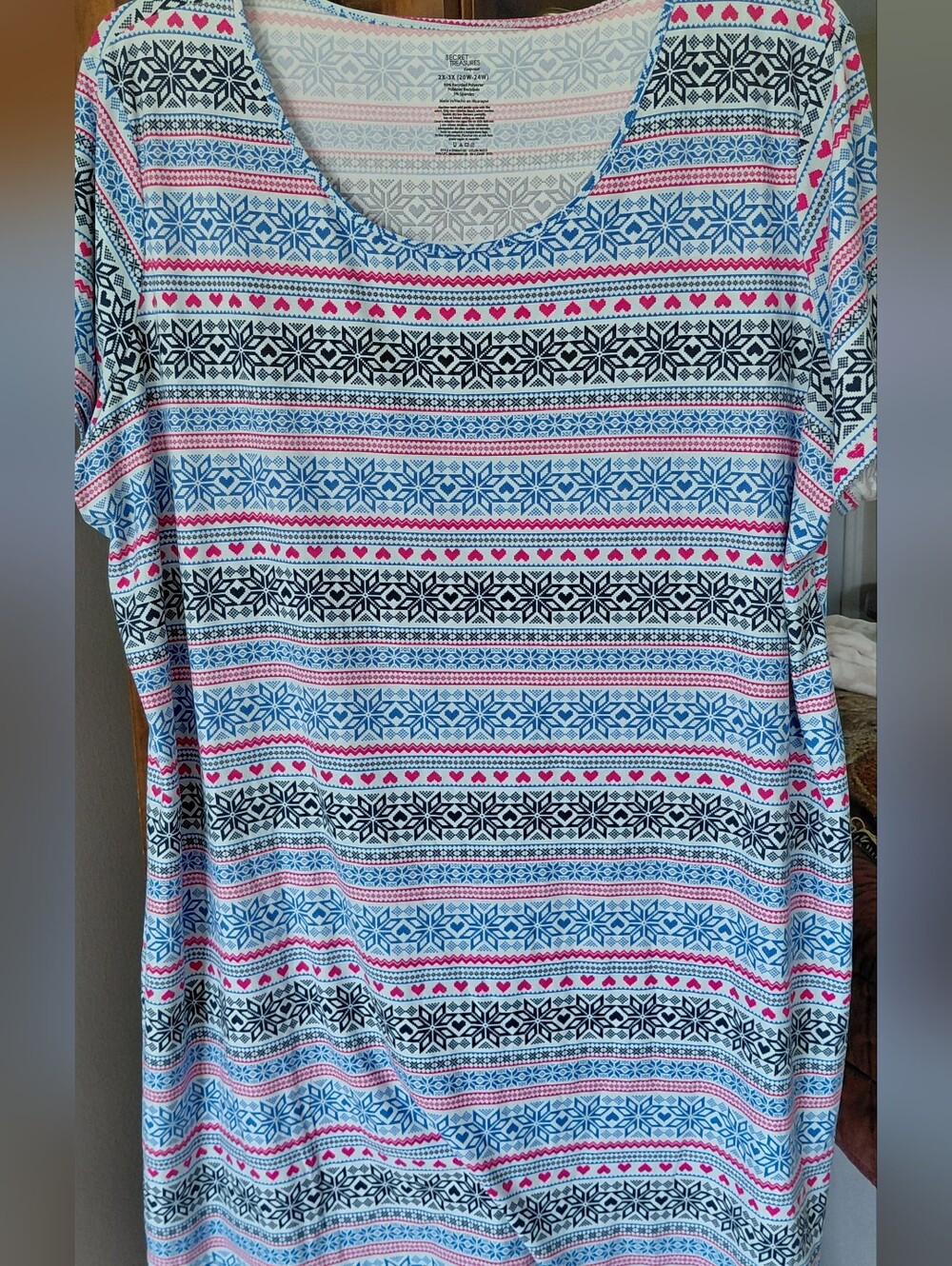 Secret Treasures Scoop Neck Short Sleeve Sleep Tunic in Blue, Pink & Black Print